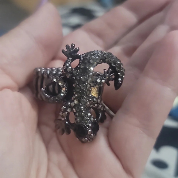 Rhinestone gecko lizard salamander stretch ring 7 8 9 - Picture 3 of 5